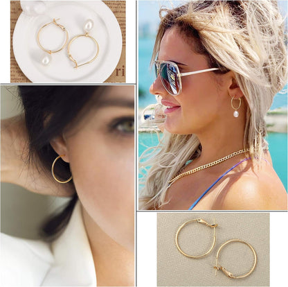Gold Huggie Hoop Earrings with Charms Fashion Pearl Drop Dangle Earrings for Women Handmade Karma Circle Jewelry for Ladies Lightweight Pearl Earrings on Christmas…