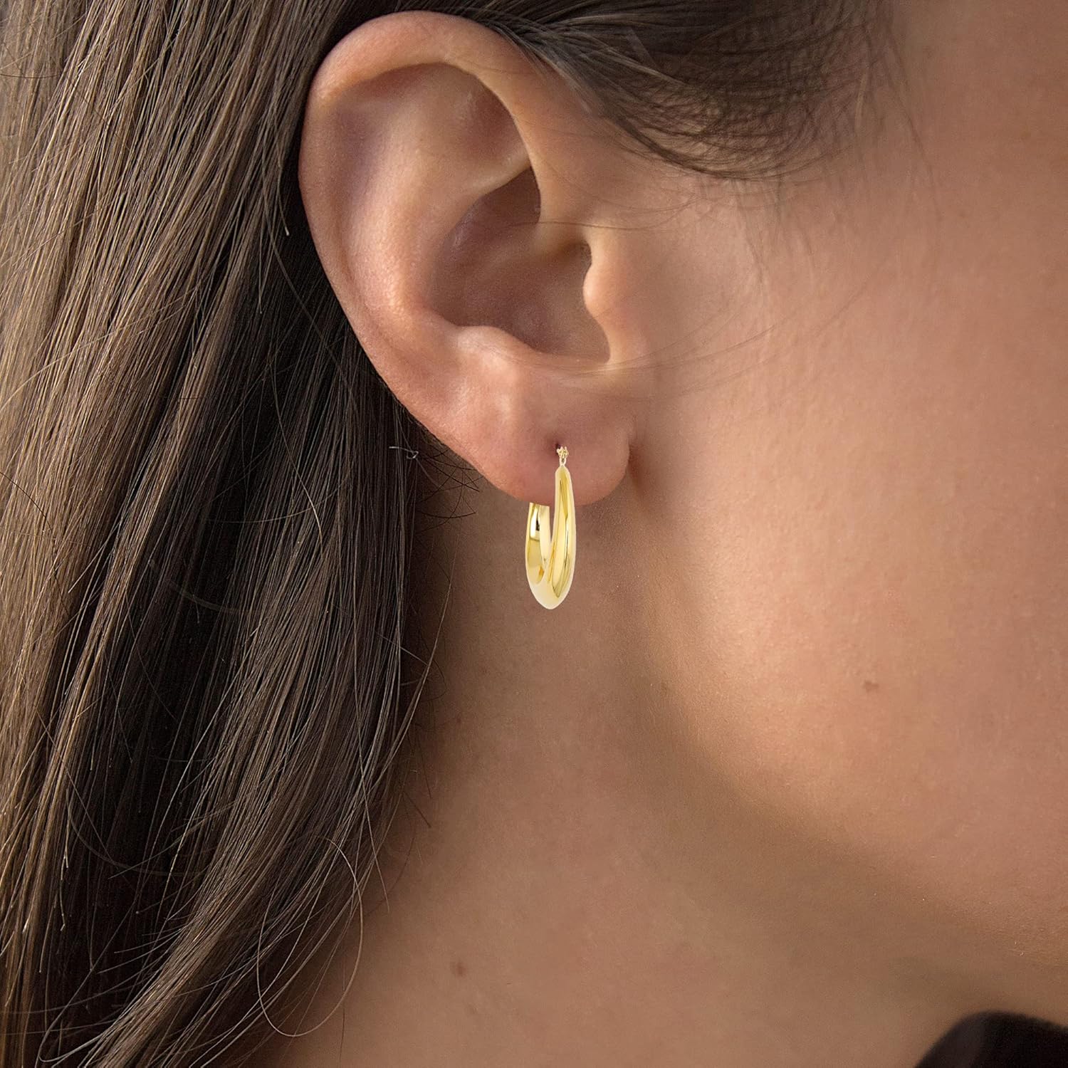 14K Yellow Gold High Polished Oval Hoop Earrings with Hinged Clasp | Various Sizes & Design | Yellow Gold Hoops | Solid 14K Gold Earrings Gold for Women