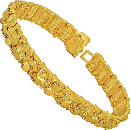 13Mm Rugged Nugget Link Bracelet for Men and Women 24K Gold Plated
