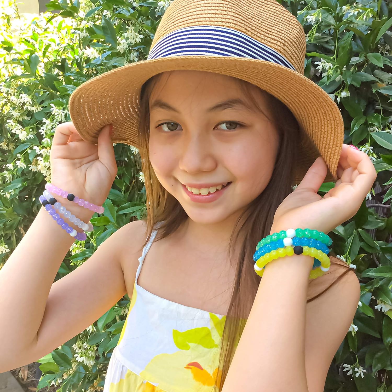 6 Beaded Bracelets for Girls, Silicone Bracelet Pack for Kids, Cute Bead Bracelets, VSCO Girl Birthday Party Favors for Teens
