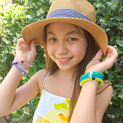 6 Beaded Bracelets for Girls, Silicone Bracelet Pack for Kids, Cute Bead Bracelets, VSCO Girl Birthday Party Favors for Teens