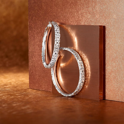 Sterling Silver Extra-Large Byzantine Hoop Earrings