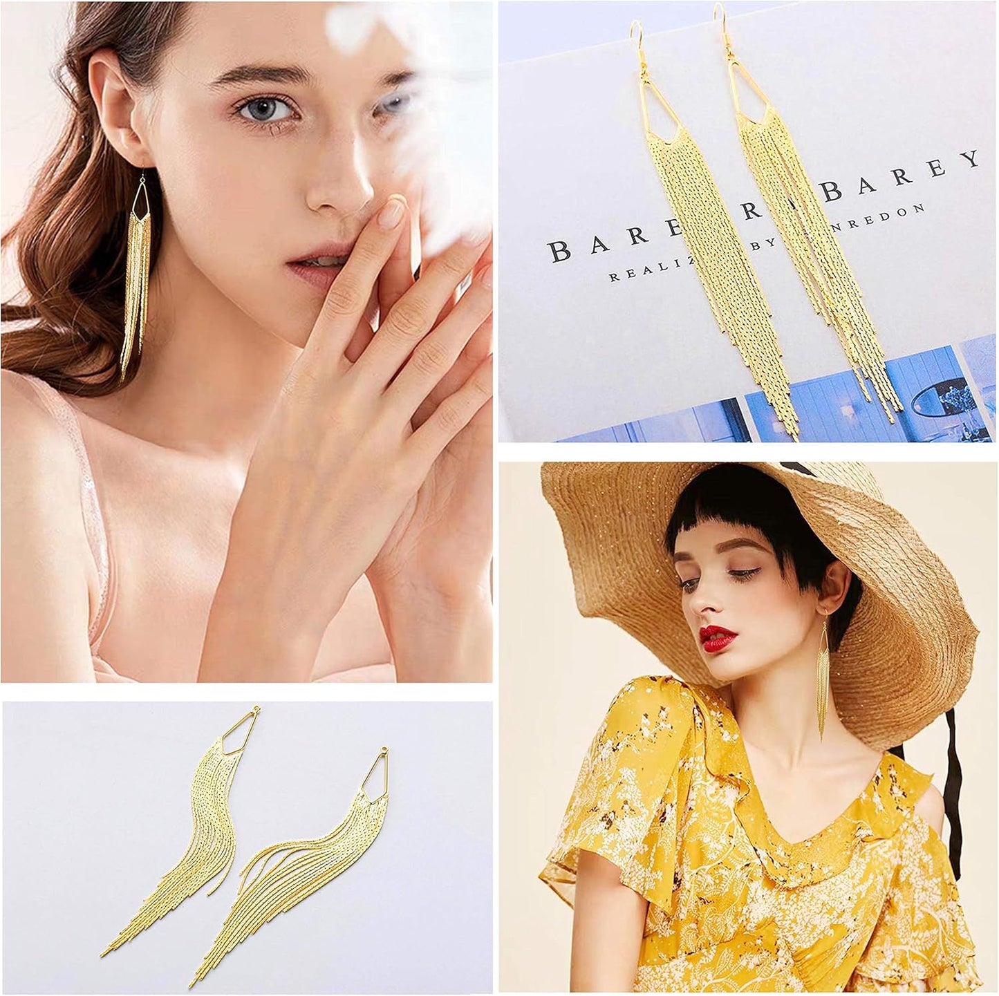 18K Gold Long Chain Tassel Earrings Trendy Sleek Chain Dangle Drop Earrings for Party Linear Fringe Earring