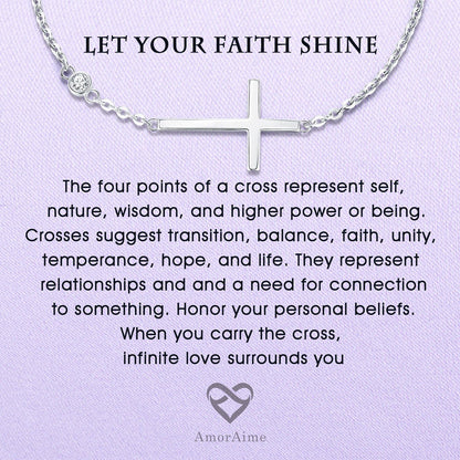 925 Sterling Silver Cross Bracelet for Women Christian Faith Bracelet 14K Gold Plated Bracelets Believe CZ Adjustable for Easter or Holiday