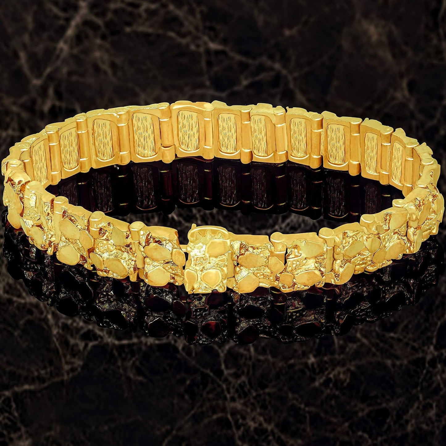 13Mm Rugged Nugget Link Bracelet for Men and Women 24K Gold Plated