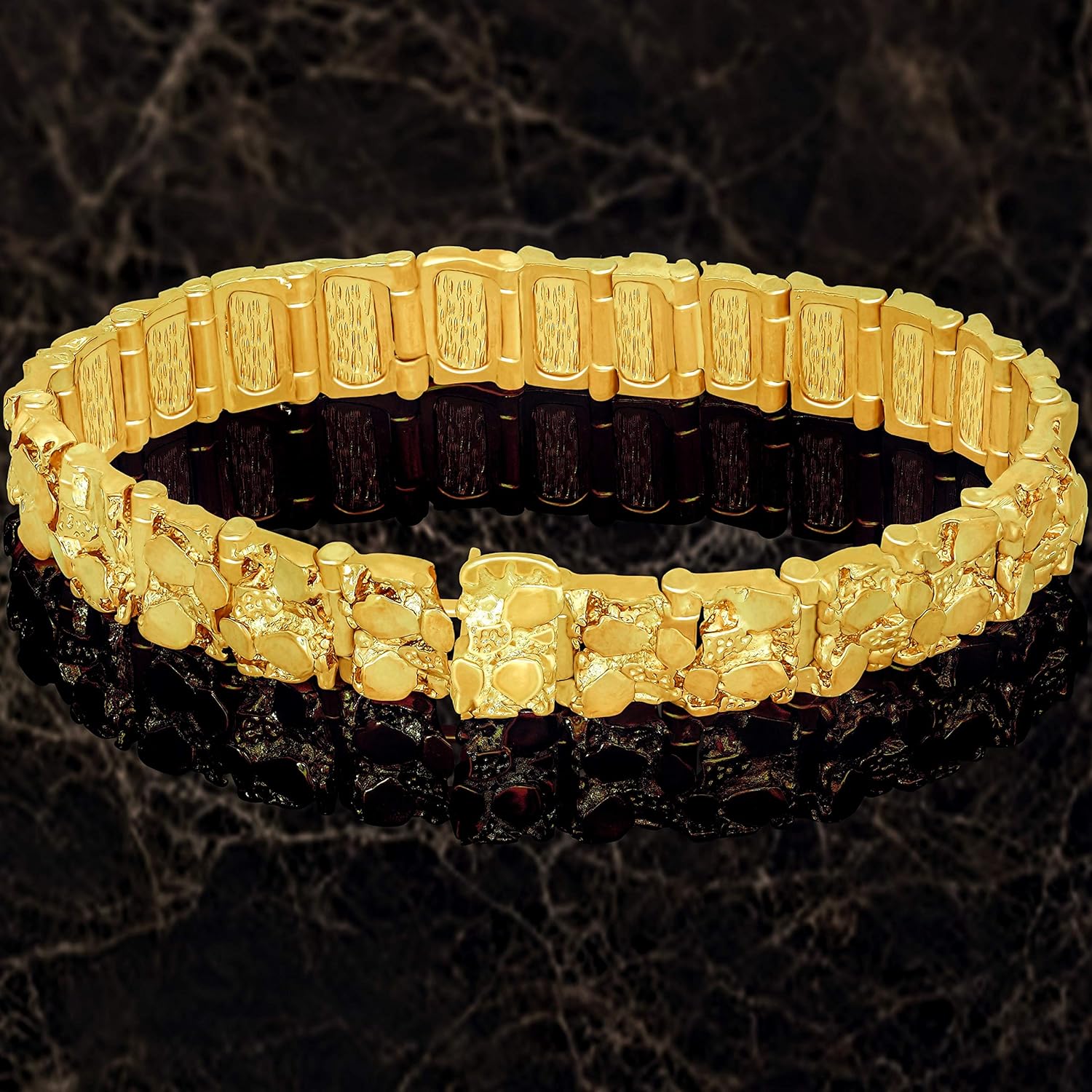 13Mm Rugged Nugget Link Bracelet for Men and Women 24K Gold Plated