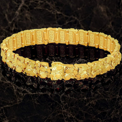 13Mm Rugged Nugget Link Bracelet for Men and Women 24K Gold Plated