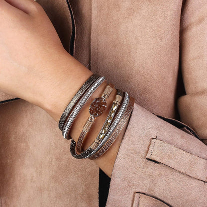 Leather Wrap Bracelet Boho Cuff Bangle Bracelets Crystal Bead Bracelet with Magnetic Clasp Jewelry Gifts for Women
