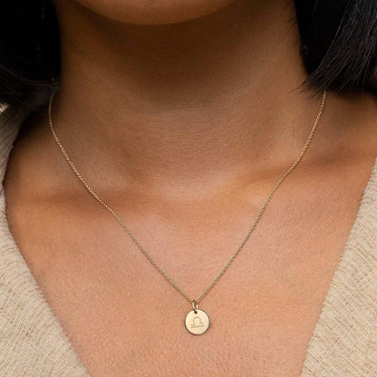 Constellation Necklace Pendant 14K Gold-Plated Hammered round Disc Engraved Zodiac Sign Pendant 17.5’’ Adjustable Dainty Necklace