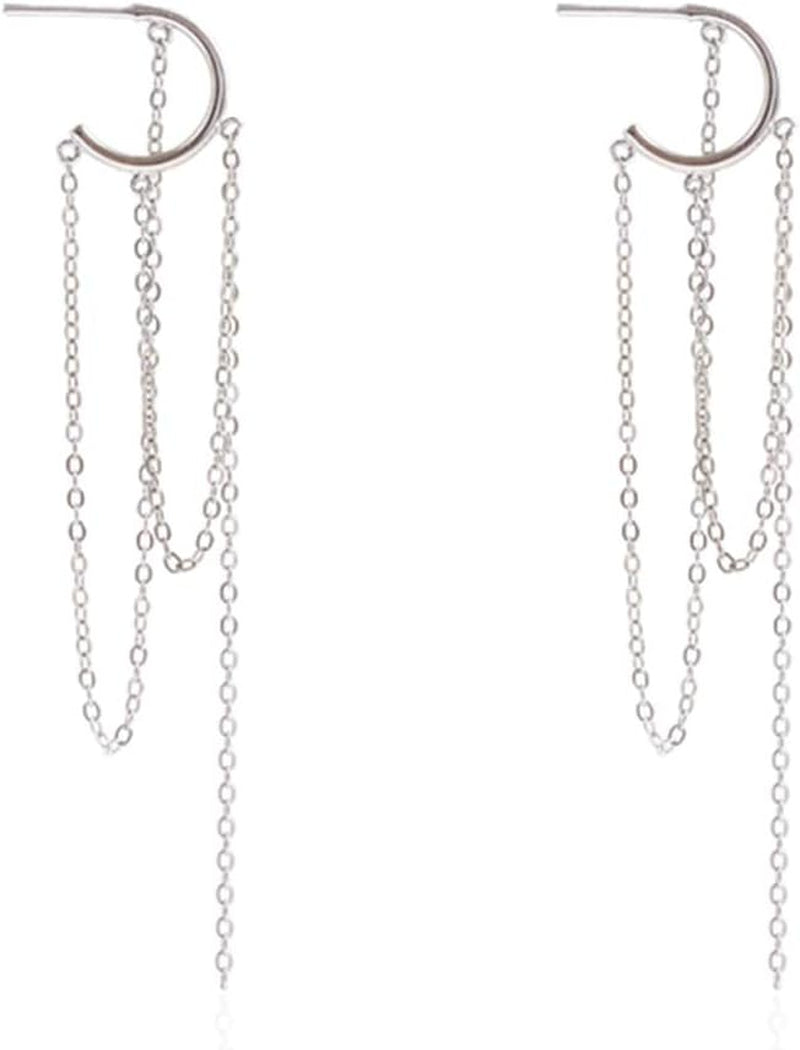 925 Sterling Silver Dangle Earrings Tassel for Women Elegant Dangling Earrings Chain Threader Earrings
