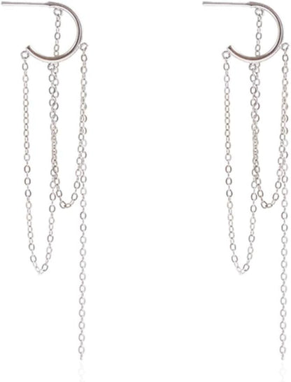 925 Sterling Silver Dangle Earrings Tassel for Women Elegant Dangling Earrings Chain Threader Earrings