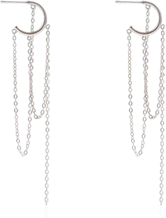 925 Sterling Silver Dangle Earrings Tassel for Women Elegant Dangling Earrings Chain Threader Earrings