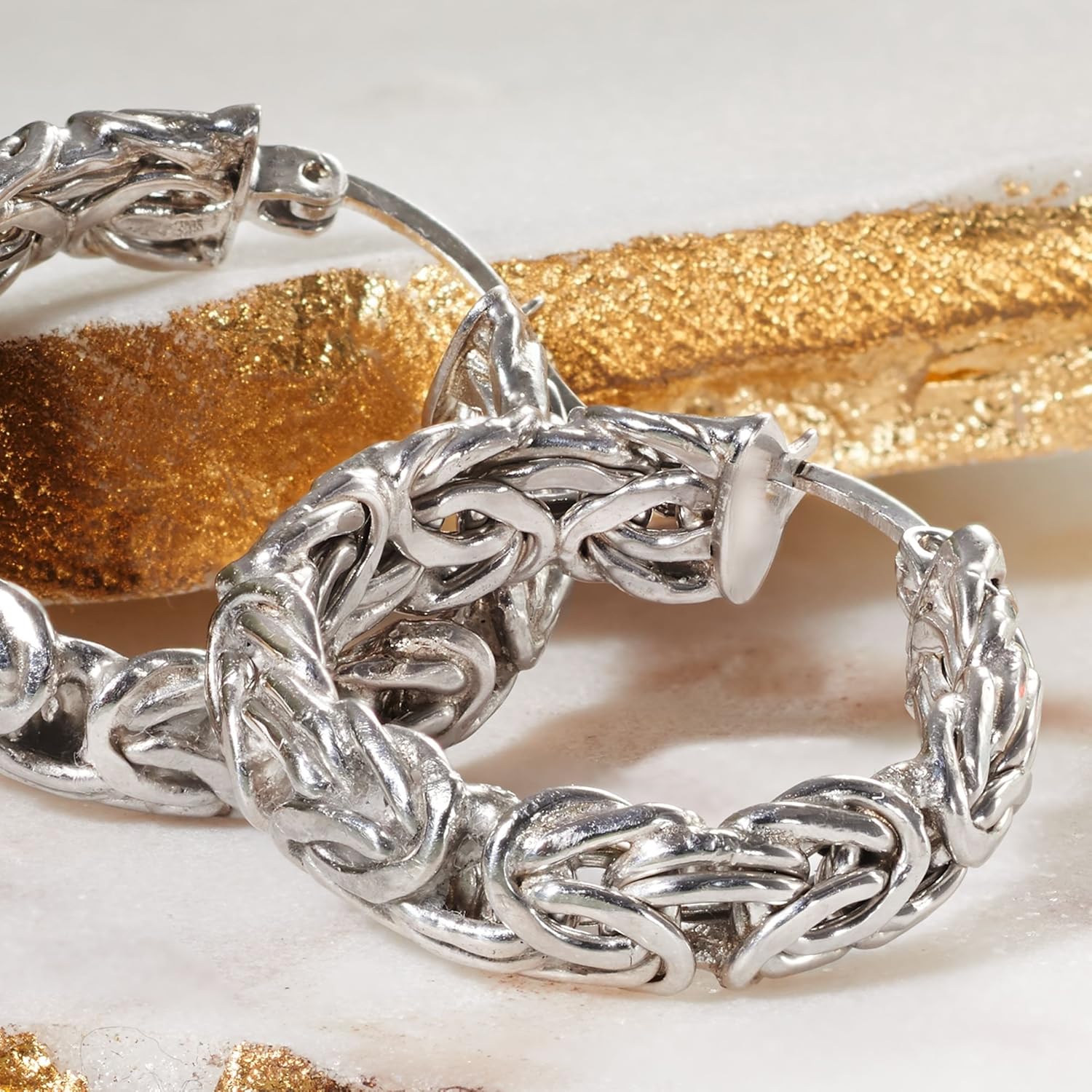 Sterling Silver Byzantine Hoop Earrings
