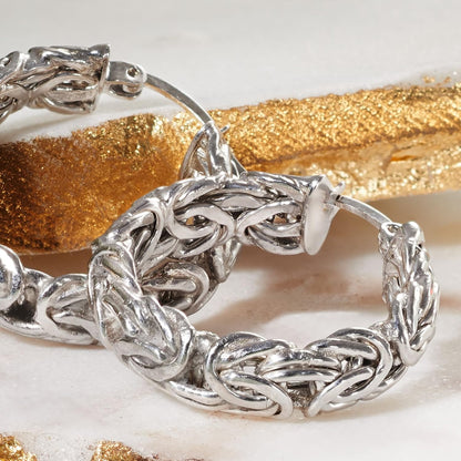 Sterling Silver Byzantine Hoop Earrings
