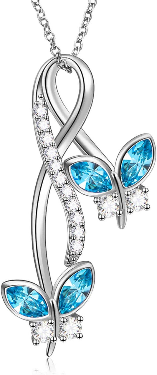 Sterling Silver Infinity Butterfly Necklace Embellished with Crystals from Austria, Anniversary Birthday Butterfly Gifts for Butterfly Lovers, Fine Butterfly Jewelry Gifts for Women