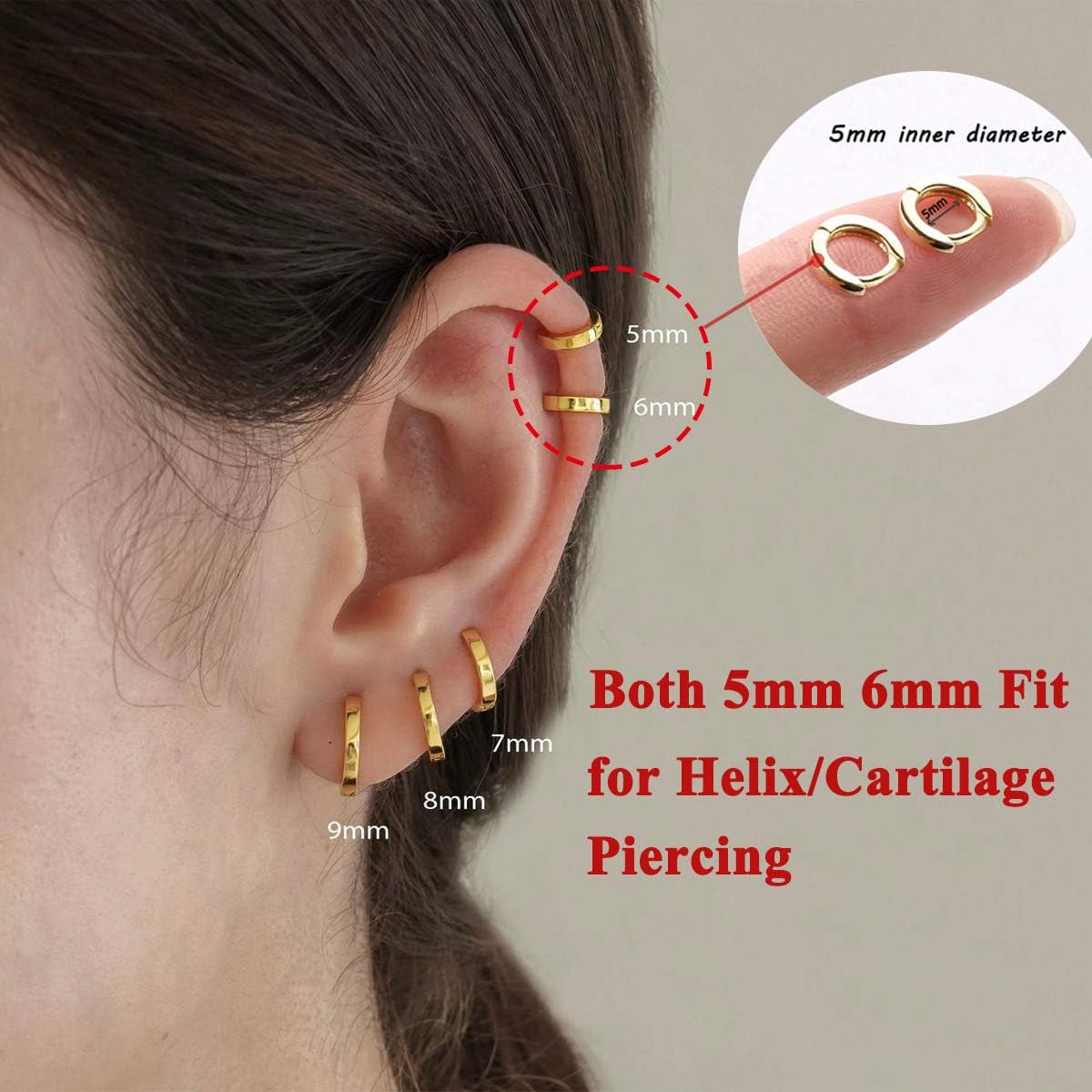 925 Sterling Silver Small Gold Hoop Earrings for Women Girls 14K Gold Huggie Earrings Tiny Hypoallergenic Cartilage Earrings Hoops
