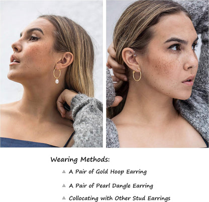 Gold Huggie Hoop Earrings with Charms Fashion Pearl Drop Dangle Earrings for Women Handmade Karma Circle Jewelry for Ladies Lightweight Pearl Earrings on Christmas…
