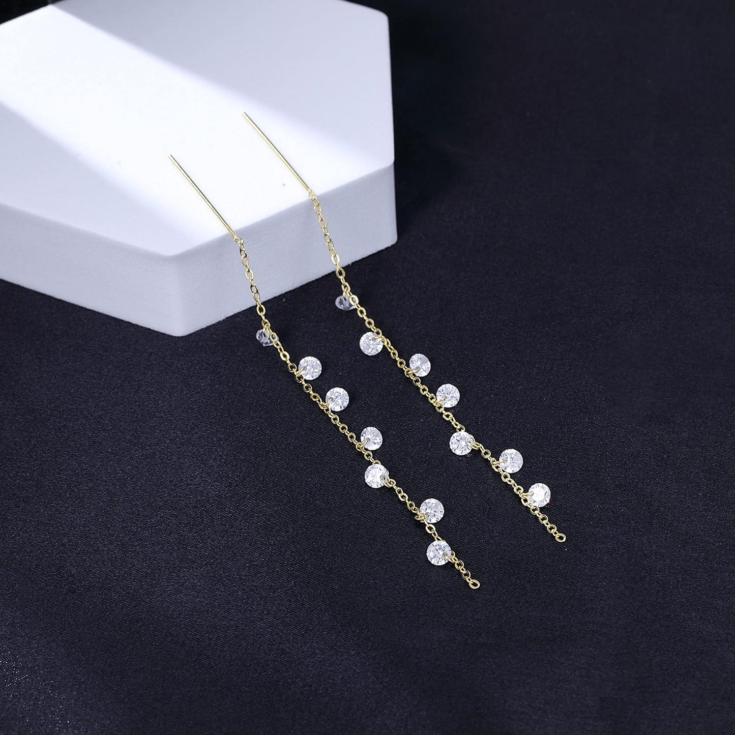 925 Sterling Silver Sparkling CZ Droplet Dangle Earrings for Women Teens Elegant Wedding Dangling Earrings Threader Tassel