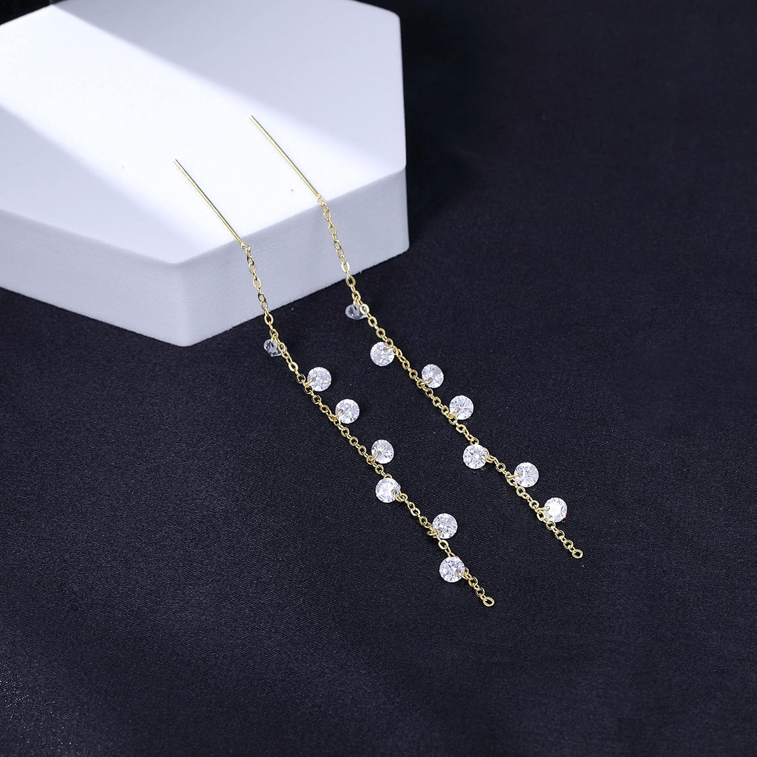 925 Sterling Silver Sparkling CZ Droplet Dangle Earrings for Women Teens Elegant Wedding Dangling Earrings Threader Tassel