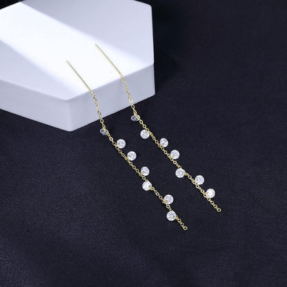 925 Sterling Silver Sparkling CZ Droplet Dangle Earrings for Women Teens Elegant Wedding Dangling Earrings Threader Tassel