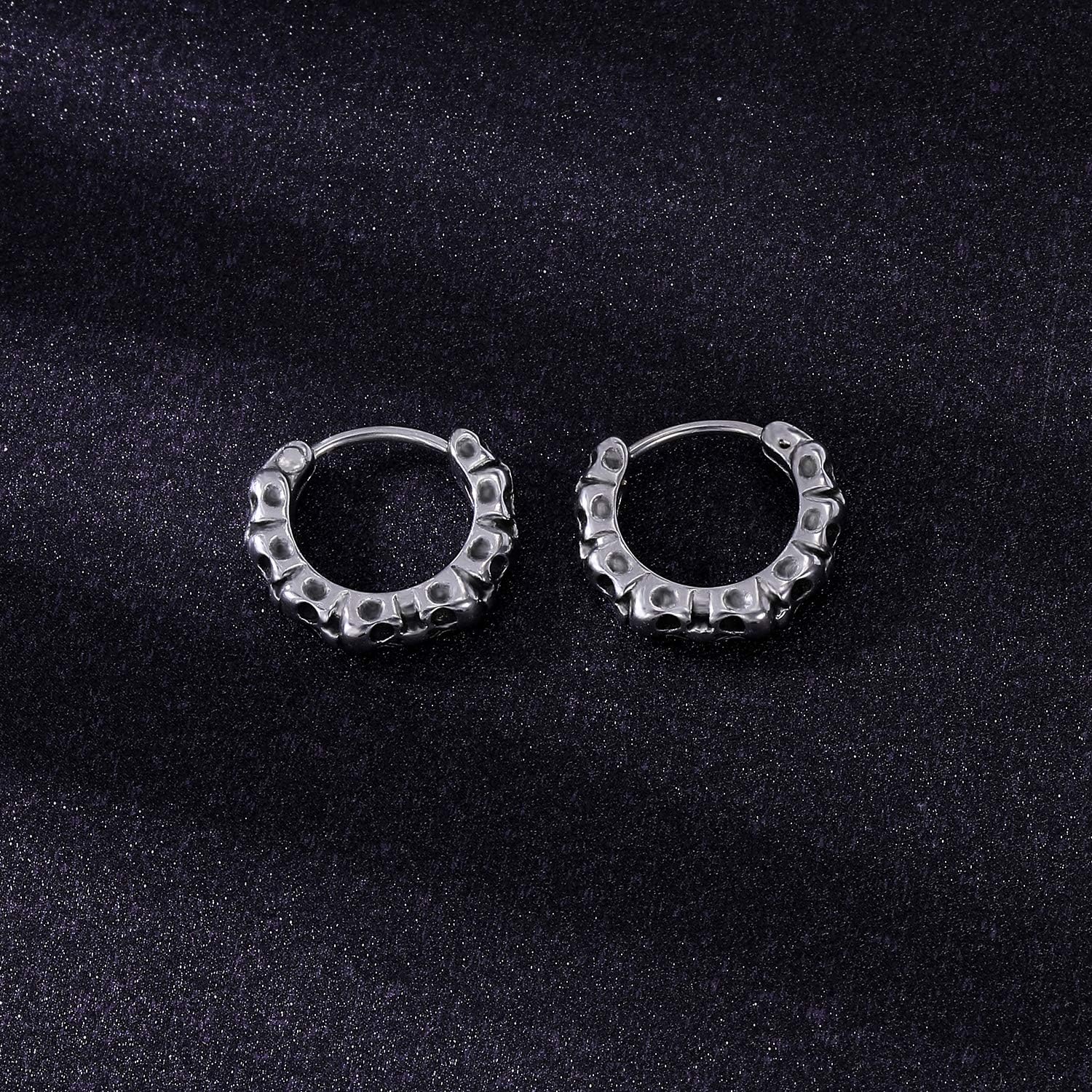 Gothic Skull Hoop Earrings for Men Surgical Steel Mens Huggie Earrings Punk Black Helix Piercing Jewelry for Women