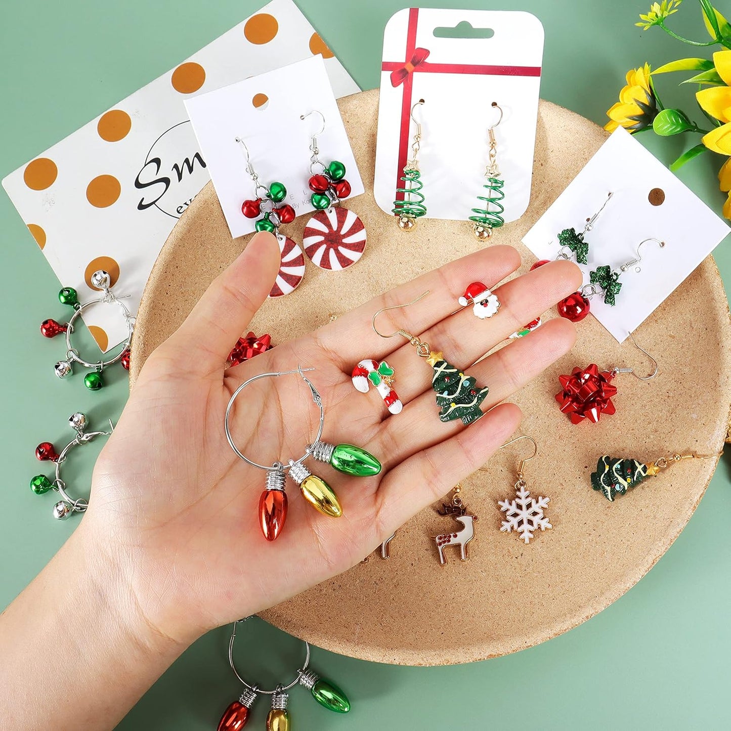Christmas Earrings for Women Pink Flamingo Tree Snowflake Bow Jingle Bell Dangling Trendy Holiday Earrings Stocking Stuffers Christmas Jewelry Gifts Outfits Accessories