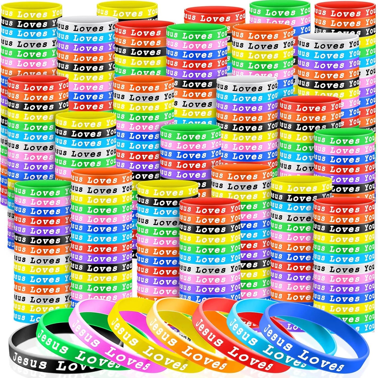 Jesus Loves You Silicone Bracelets Colorful Christian Jesus Wristbands Christian Rubber Bracelet for Kids Teens Adult Men Women Motivational Wristbands Church School Party Favors