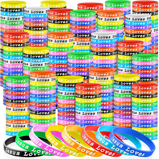 Jesus Loves You Silicone Bracelets Colorful Christian Jesus Wristbands Christian Rubber Bracelet for Kids Teens Adult Men Women Motivational Wristbands Church School Party Favors