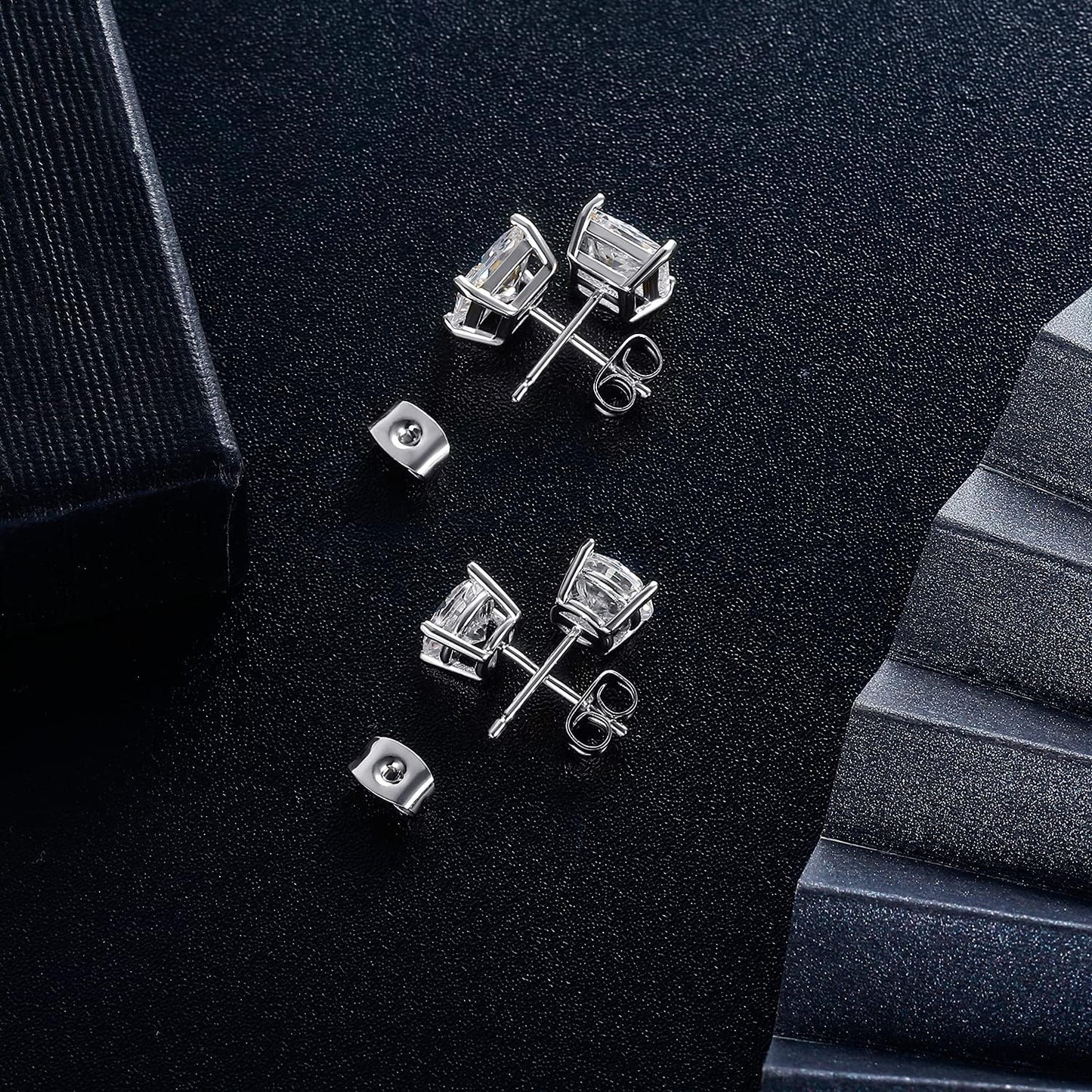 18K Gold Plated round Princess Cut Clear Cubic Zirconia Stud Earring of 6 Pairs (6 Pairs)