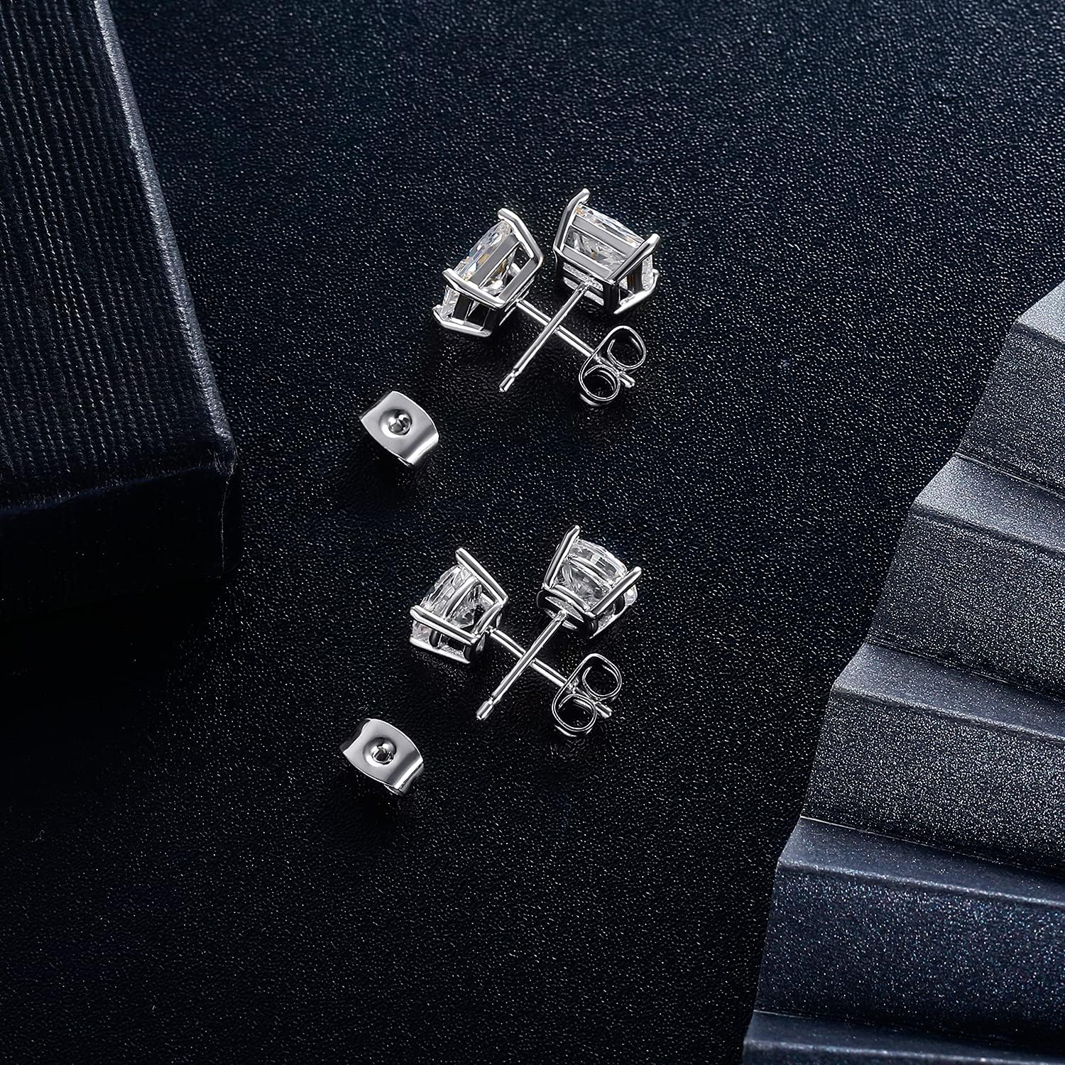18K Gold Plated round Princess Cut Clear Cubic Zirconia Stud Earring of 6 Pairs (6 Pairs)