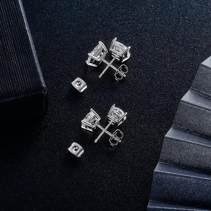 18K Gold Plated round Princess Cut Clear Cubic Zirconia Stud Earring of 6 Pairs (6 Pairs)