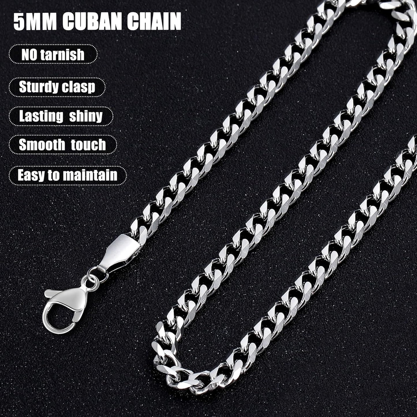 5Mm Silver Tone/Gold Cuban Link Chain for Men, Mens Chain Necklaces, Stainless Steel Chain Necklaces for Men Women, 3.5/4/5Mm