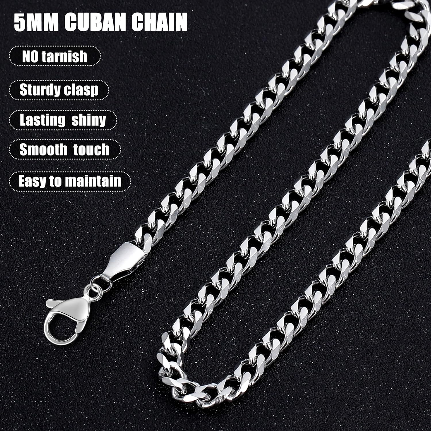 5Mm Silver Tone/Gold Cuban Link Chain for Men, Mens Chain Necklaces, Stainless Steel Chain Necklaces for Men Women, 3.5/4/5Mm
