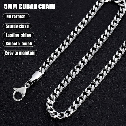 5Mm Silver Tone/Gold Cuban Link Chain for Men, Mens Chain Necklaces, Stainless Steel Chain Necklaces for Men Women, 3.5/4/5Mm