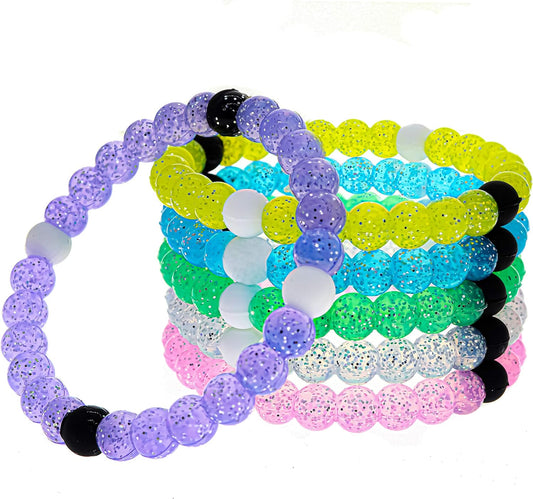 6 Beaded Bracelets for Girls, Silicone Bracelet Pack for Kids, Cute Bead Bracelets, VSCO Girl Birthday Party Favors for Teens