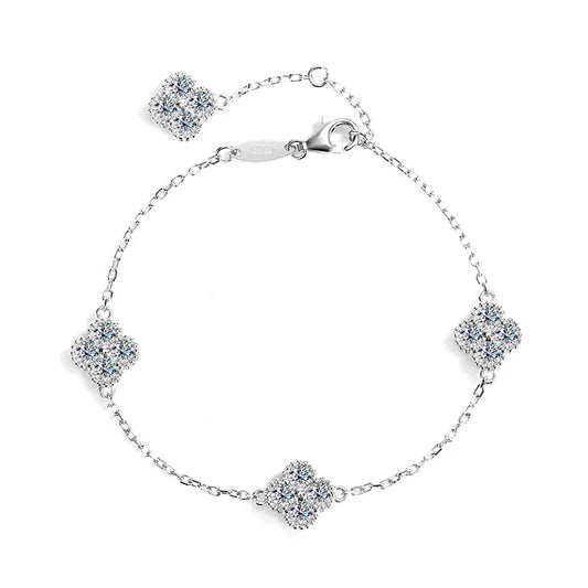 2.4Cttw D Color Moissanite Clover Bracelet 925 Sterling Silver Fine Jewelry White Gold Plated Charm Bracelets Bangle Wholesale