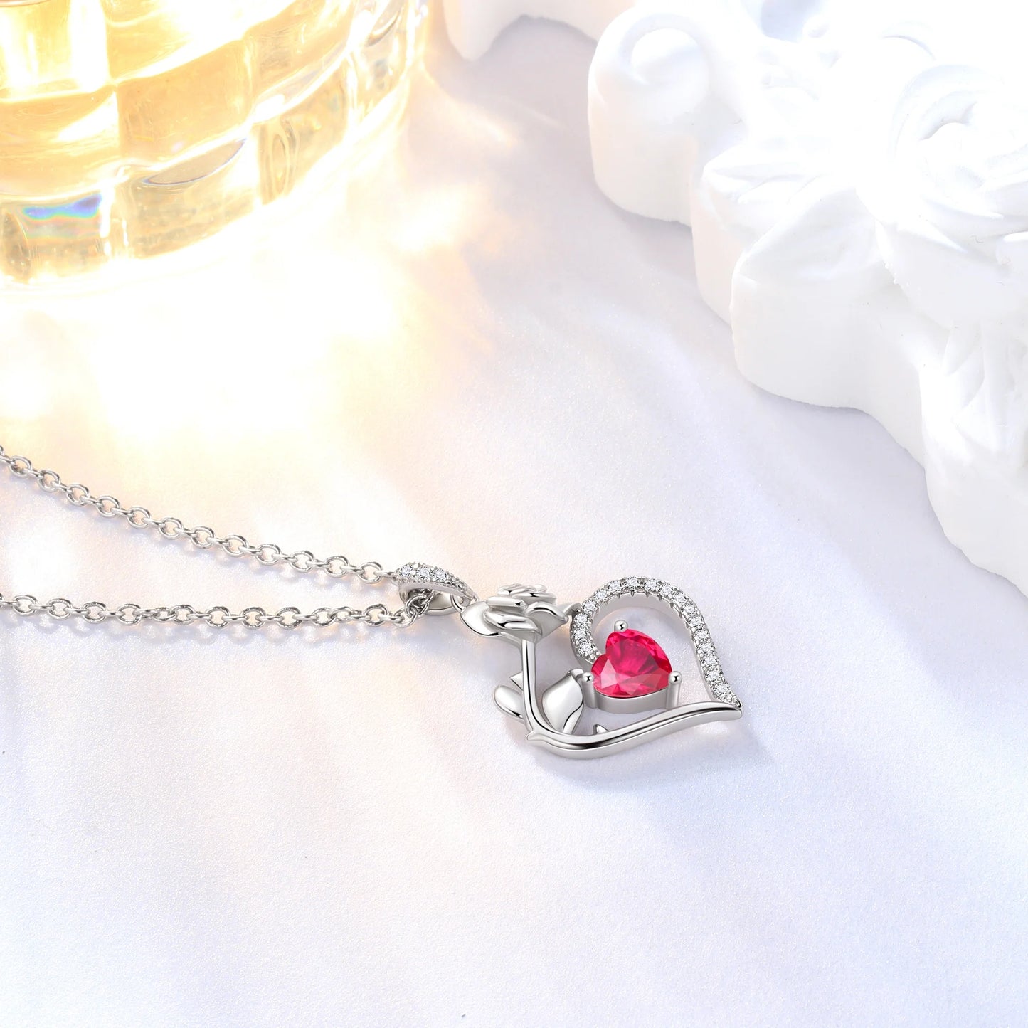 925 Sterling Silver Birthstone Necklace Rose Flower Heart Pendant Jewelry Christmas Valentines Mother'S Day Gifts for Women Mom Wife/Lover