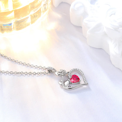 925 Sterling Silver Birthstone Necklace Rose Flower Heart Pendant Jewelry Christmas Valentines Mother'S Day Gifts for Women Mom Wife/Lover