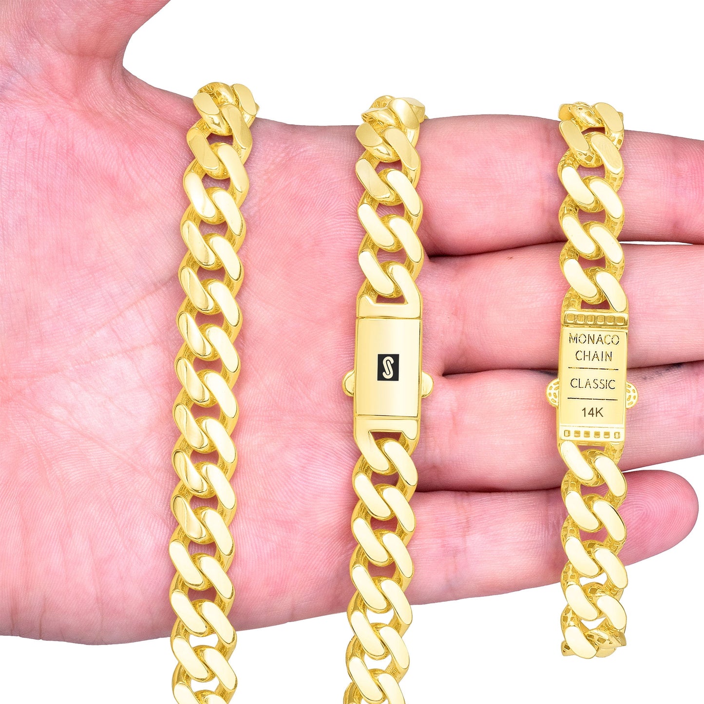 14K Real Yellow Gold Royal Monaco 11Mm Miami Cuban Link Bracelet (7"-9") Italian Jewelry for Men & Women