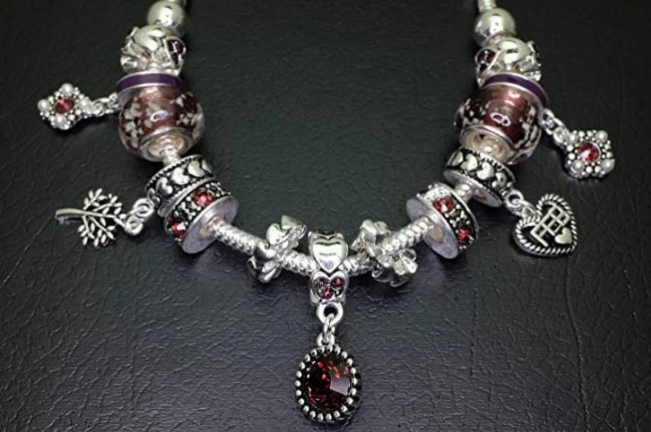 Birthstone Bracelet Multi-Color Charm Beads Silvertone