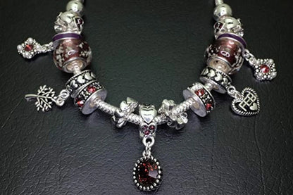 Birthstone Bracelet Multi-Color Charm Beads Silvertone