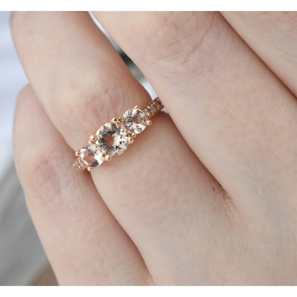 Pompeii 1 1/2CT Morganite & Diamond 3-Stone Engagement Ring 14K Rose Gold (G-H,I1-I2)