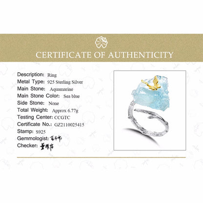 Adjustable Aquamarine Big Gemstones Butterfly Rings for Women Original 925 Sterling Silver Dating Luxury Fine Jewelry