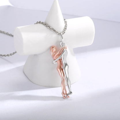 925 Sterling Silver Rose Gold Hugging Couple Pendant Necklace