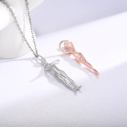 925 Sterling Silver Rose Gold Hugging Couple Pendant Necklace