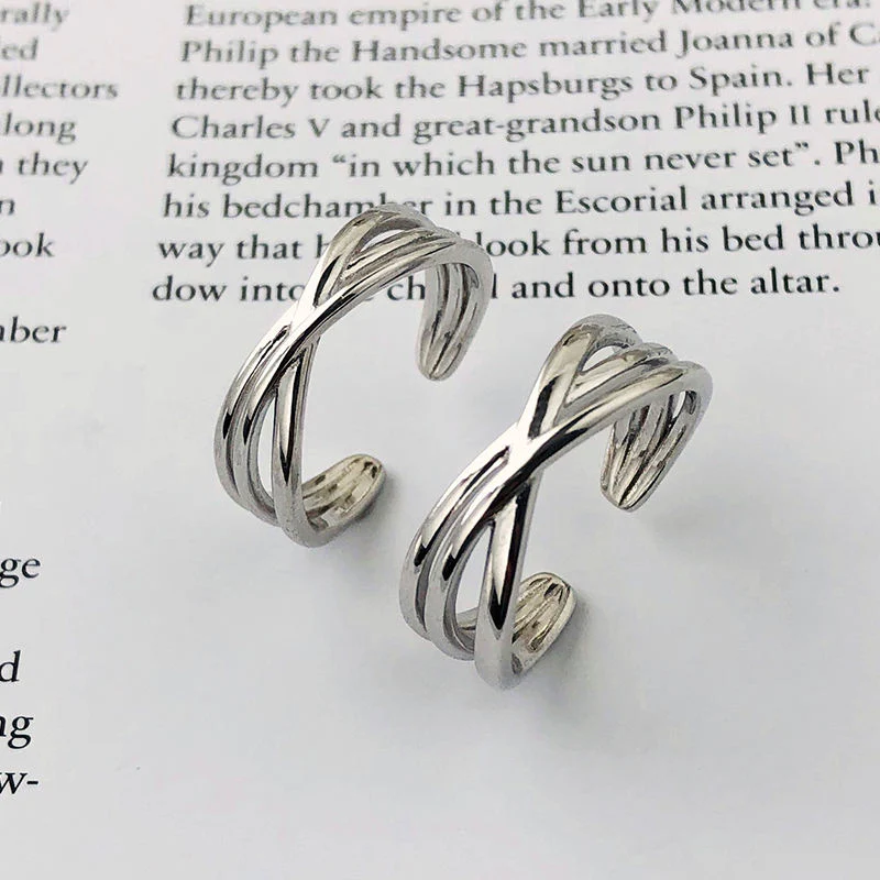 925 Sterling Silver Adjustable Layer Cross Couple Rings