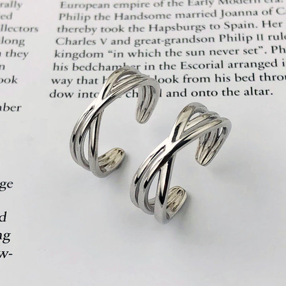 925 Sterling Silver Adjustable Layer Cross Couple Rings