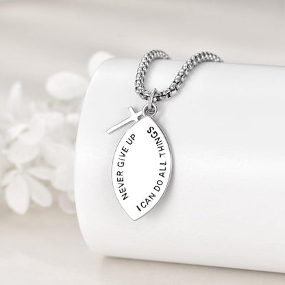 925 Sterling Silver Inspirational Football Cross Pendant Necklace