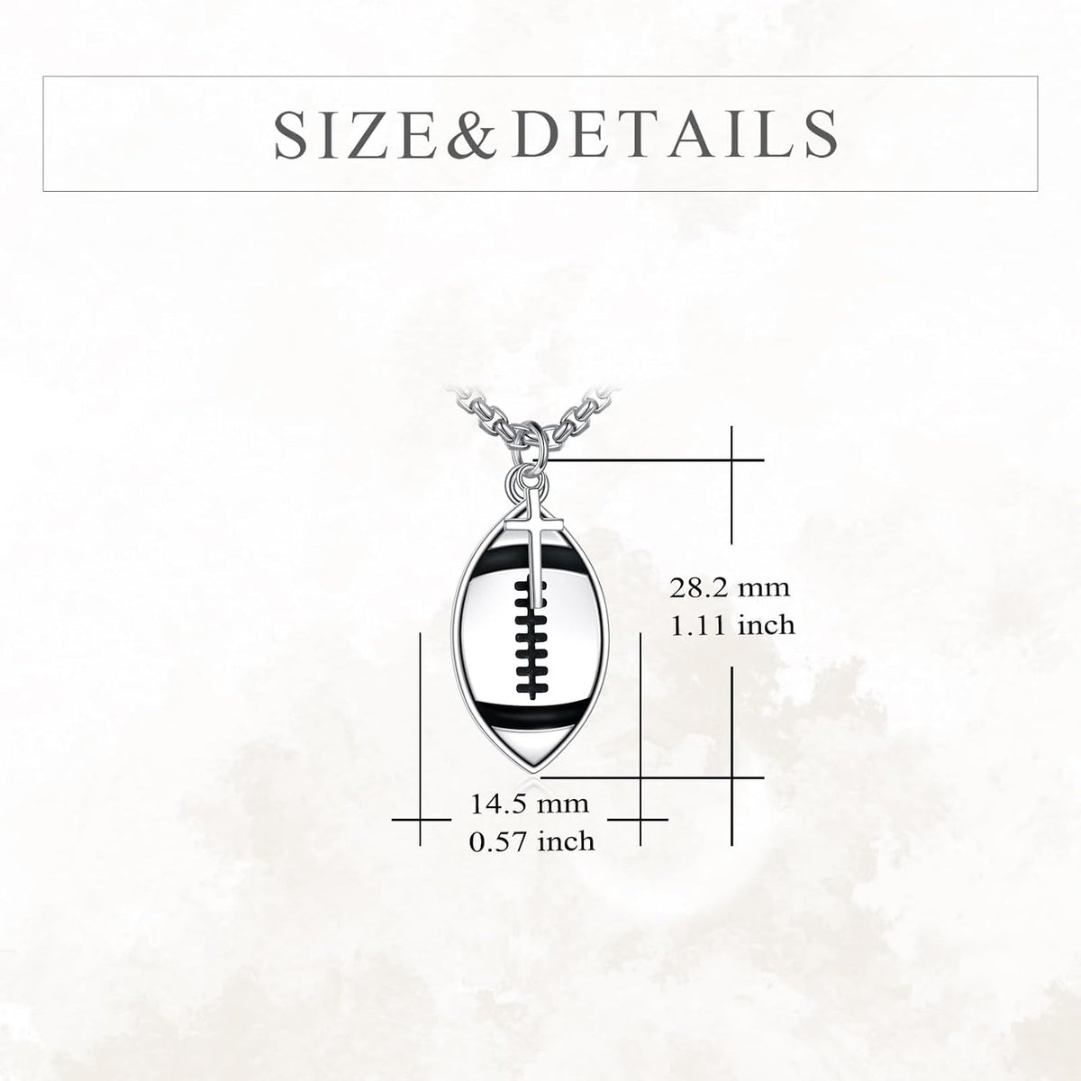 925 Sterling Silver Inspirational Football Cross Pendant Necklace
