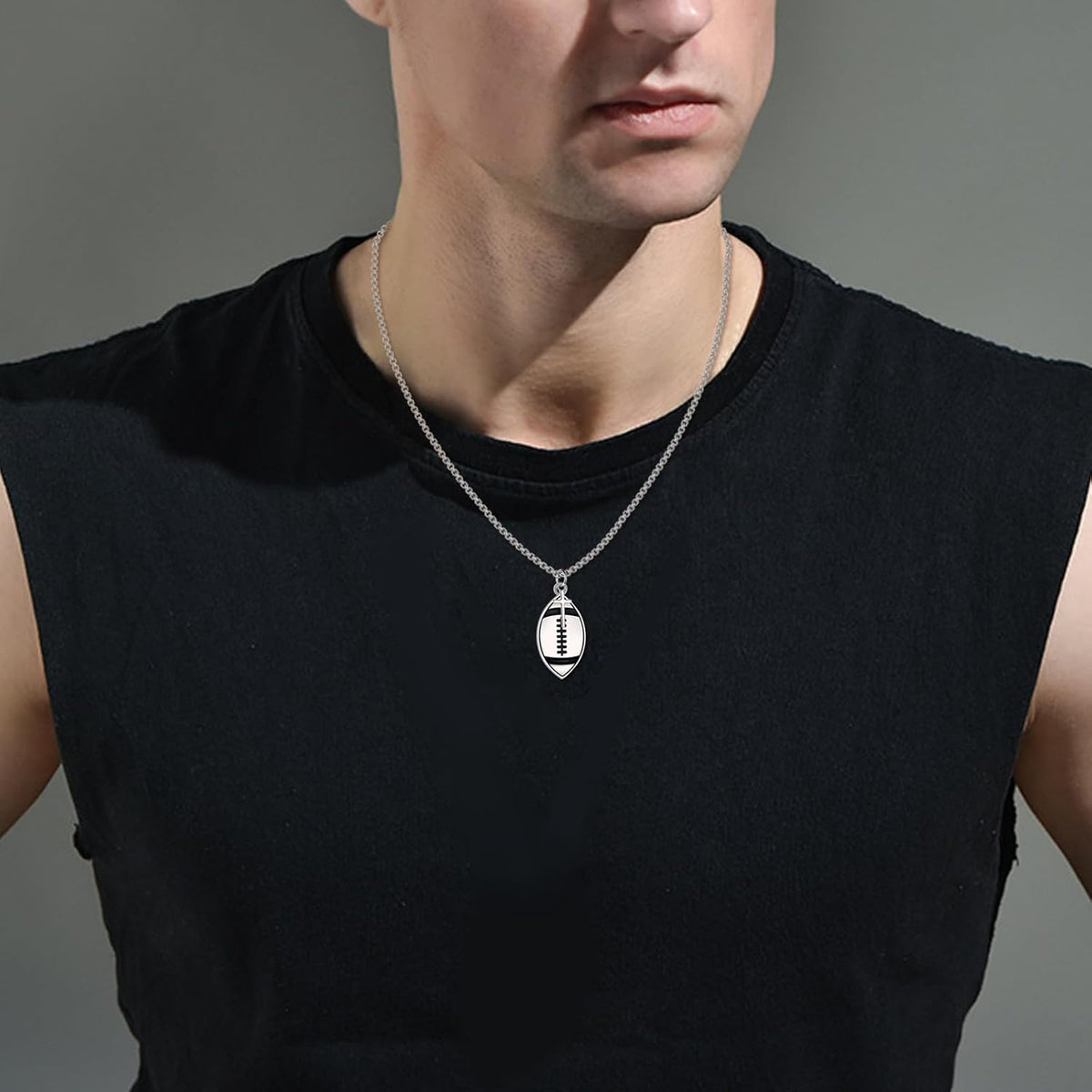 925 Sterling Silver Inspirational Football Cross Pendant Necklace